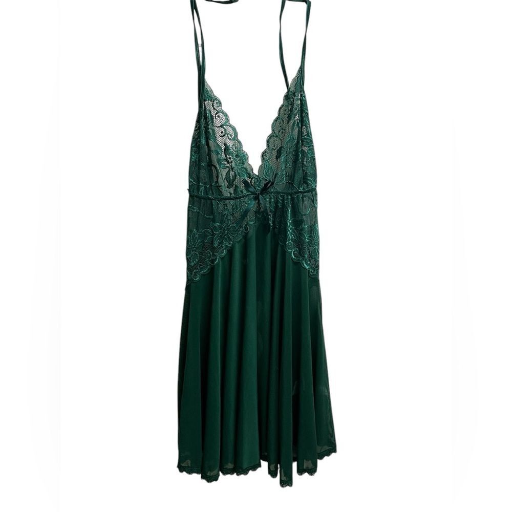 NWT Avidlove Emerald Green Halter Floral Lace Chemise Babydoll Top SZ M